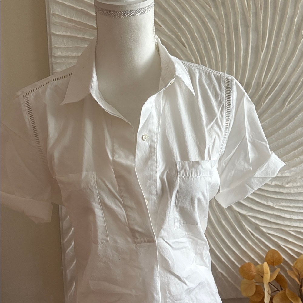 Vince 100% Cotton Lattice Detail Shirt
